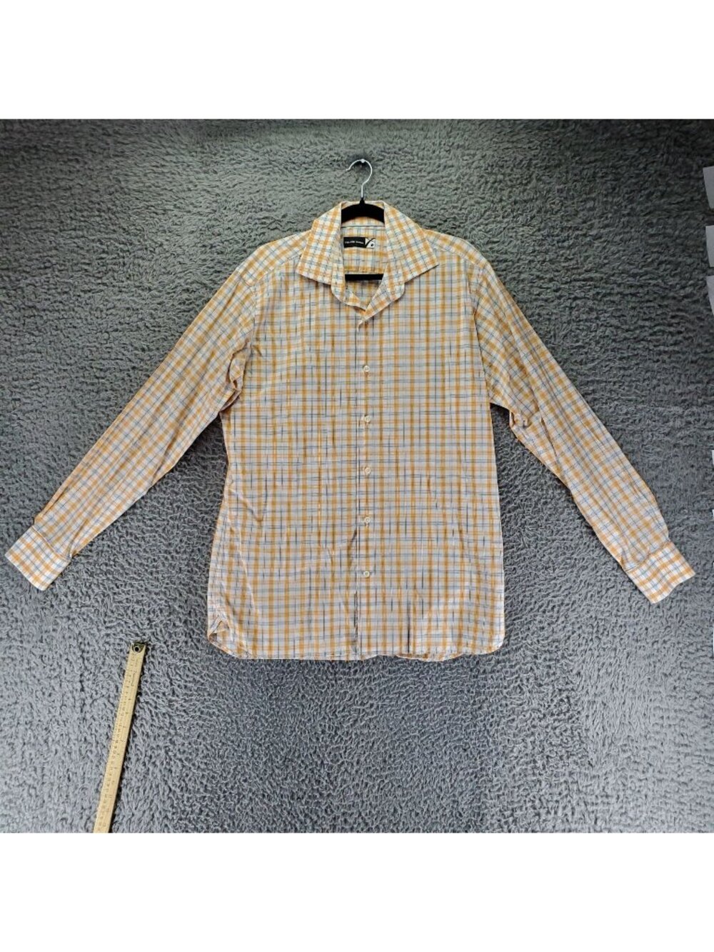 Saks Fifth Avenue Shirt Mens Large Yellow Plaid Button-Up Long Sleeve Cotton